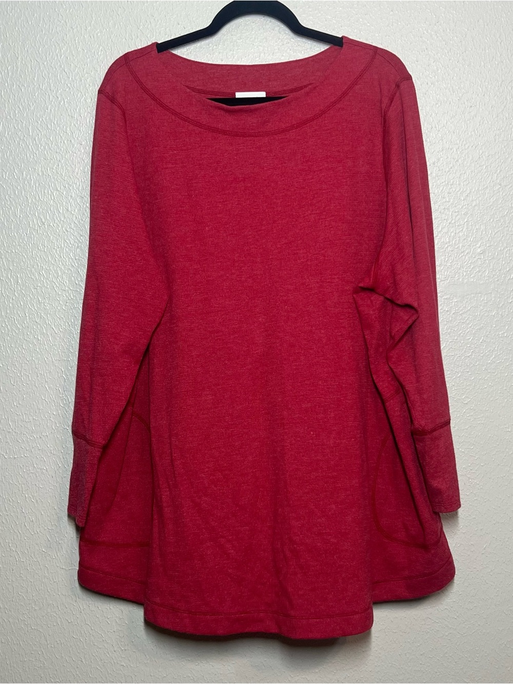 J Jill Waffle Knit Henley Tunic Top Red Shirt Womens Size 3X Pockets